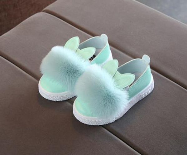 

Cute toddlers baby girls rabbit ear pompom shoes for children kids leather single shoes