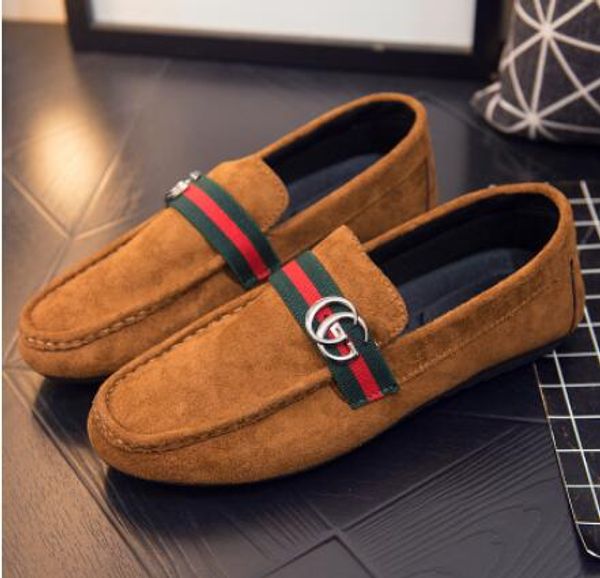 

2018 new style luxury soft leather men women leisure dress shoe part doug shoes metal buckle slip-on famous brand man lazy falts loafers, Black