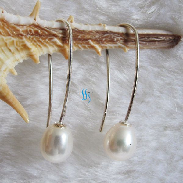 

7.0*9.0mm white freshwater pearl earrings, Golden;silver