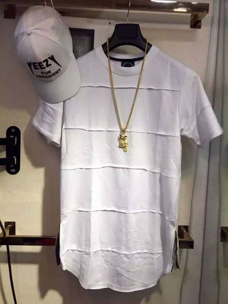 

Нового Hiphop Swag Tyga мода Кривая Kanyern Bieber Extended удлиняет Side Zip лоскутного майка Tee Топ Му