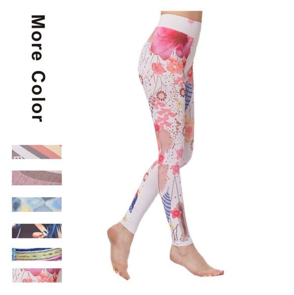 

2018 new pattern summer high waist sports pants dance yoga pants printing yoga trousers woman, White;red
