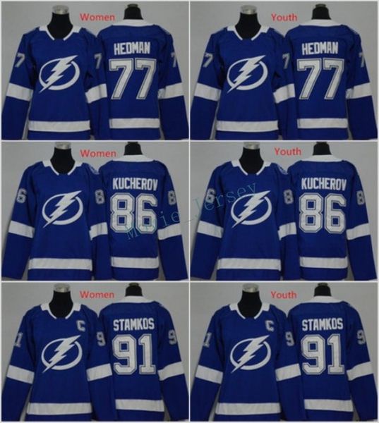 

Men Women Youth Kids Tampa Bay Lightning 91 Steven Stamkos 86 Nikita Kucherov 77 Victor Hedman Blank Blue Jerseys All Stiched Hockey Jersey
