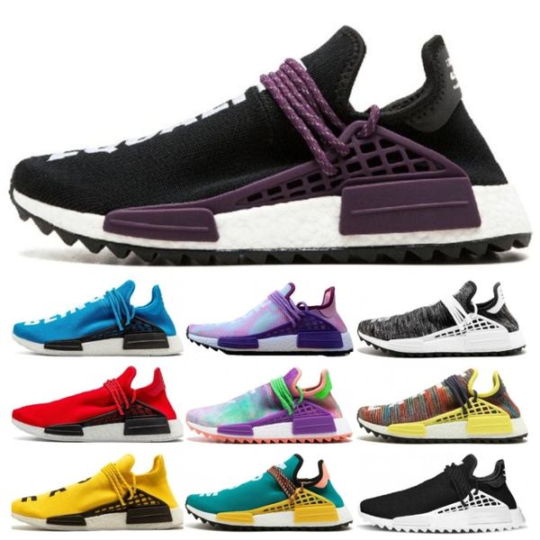 

with box mens running shoes human race x hu pharell williams black white sun glow equality breathable women sneakers trainer, White;red