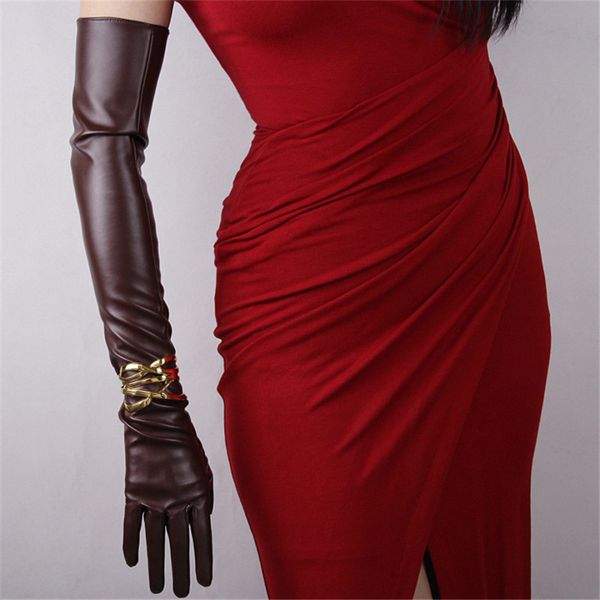 

ultra long leather gloves 60cm long emulation genuine leather pu gloves female unlined women pu p15, Blue;gray