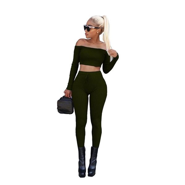 

Casual Fashion 2 Piece Set Women Off Shoulder Crop Top And Long Pants Suit Ladies Sexy Leisure Two Piece Tracksuit New Female