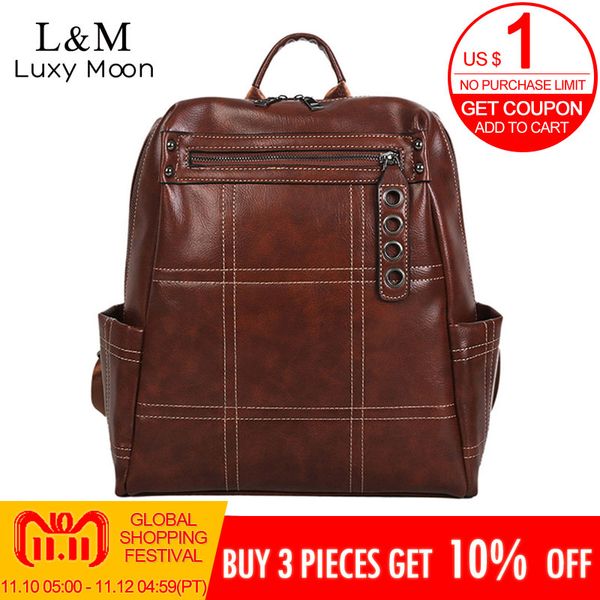 

high quality leather women backpack retro large for teenage girls casual bag female backpack shoulder bags xa189h