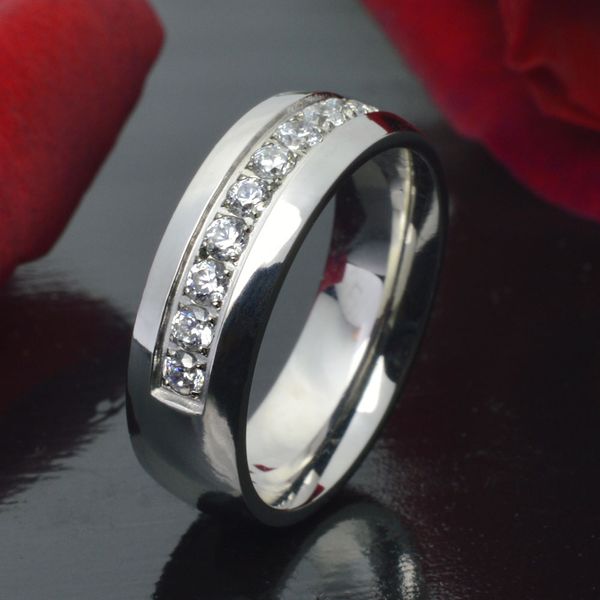 

stainless steel cz wedding engagement ring band r178b size 5 6 7 8 9 10, Silver