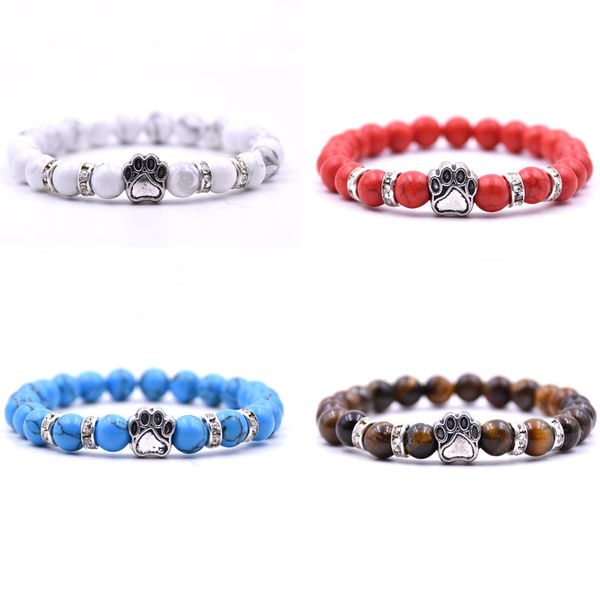 

new dog paw beaded bracelet men's women's natural stone strands bracelets fashion jewelry gift, Black