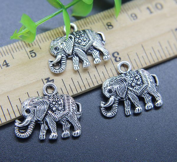 Commercio all'ingrosso 100 pz Elefante Lega Charms Ciondolo Retro Gioielli Che Fanno Portachiavi FAI DA TE Ciondolo In Argento Antico Per Il Braccialetto Orecchini 20*22mm