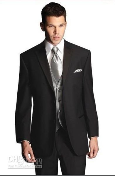 

new custom-tailor groom tuxedos wool blend groomsman man suits (jacket+pants+tie+vest) 131, Black;gray