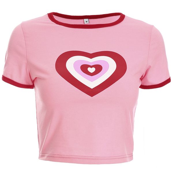 

focal20 streetwear women slim heart print t shirt summer cropped short sleeve t shirt tee crop female, White