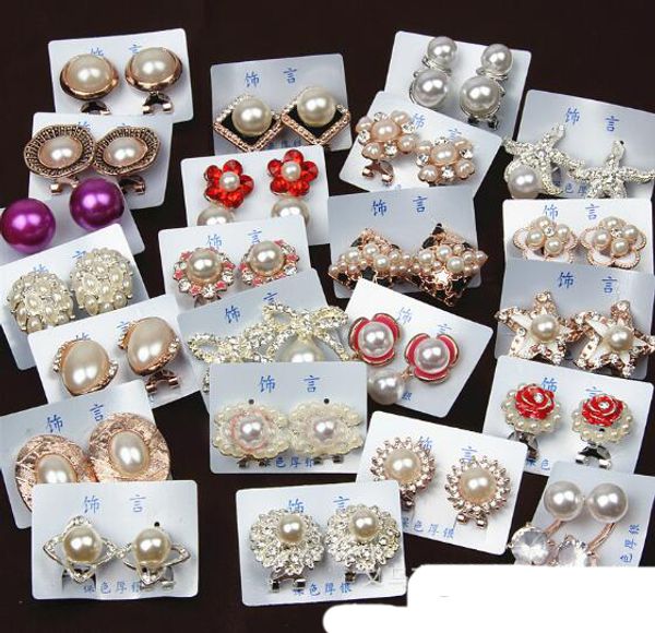 

random mix 15 style 15pairs/lot delicate crystal pearl earrings starfish pearl gemstone dangle earrings fit girl madam, Golden;silver