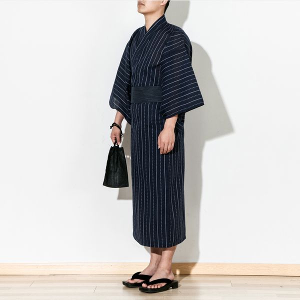 

traditional japanese kimono men yukata men's long bath robe kimono with belt uniform stage performance samurai clothing, Red