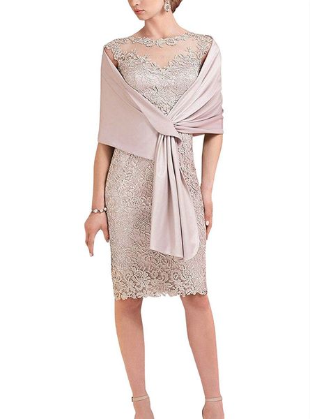 Edle Mantel-Rosa-Spitze, kurze Formelle Kleidung für die Mutter mit Wickelkleid für die Mutter des Bräutigams, Hochzeitsgastkleid, Abendkleid für die Brautmutter, Anzugskleider