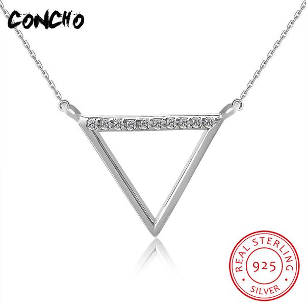 

concho jewelry 925 sterling silver triangle zircon necklace for women wedding party 2018 promotion hollow pendant necklace