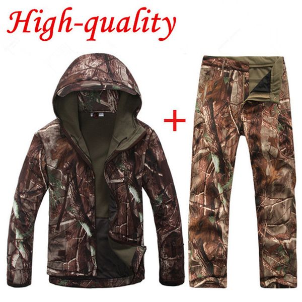 

tactical soft shell camouflage jacket set men army waterproof warm camo clothes fleece coat windbreaker clothing suit, Black;brown