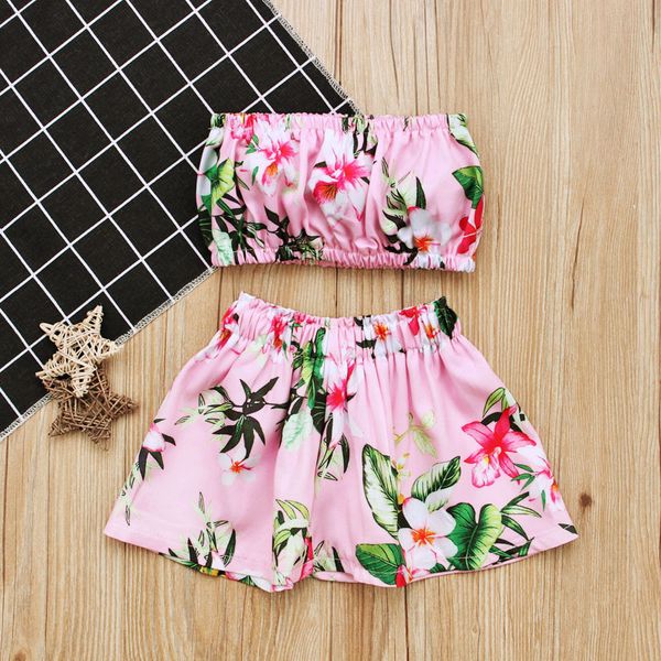 

girls floral beach clothing 2pcs/sets baby girl clothes boob tube flower skirt 1-3t baby toddlers cute beach clothes by0212, White