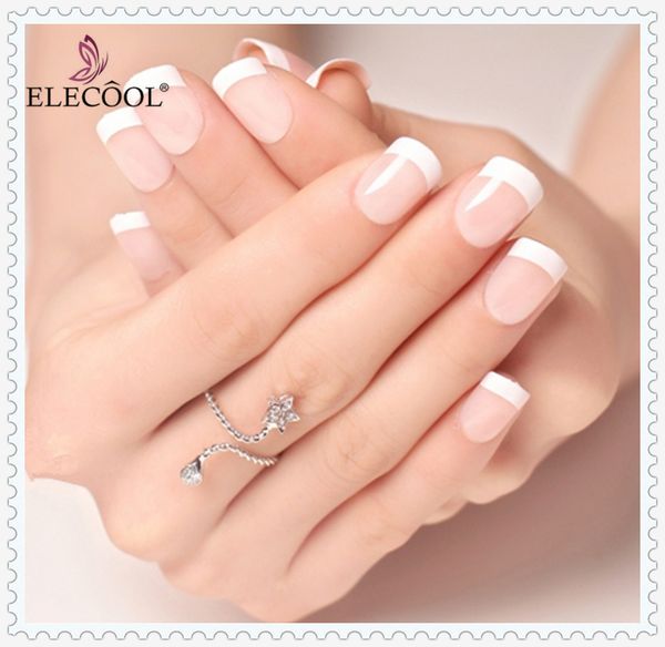 

elecool 24pcs cute elegant natural french short false nails acrylic classical full artificial nails for home office faux ongles, Red;gold