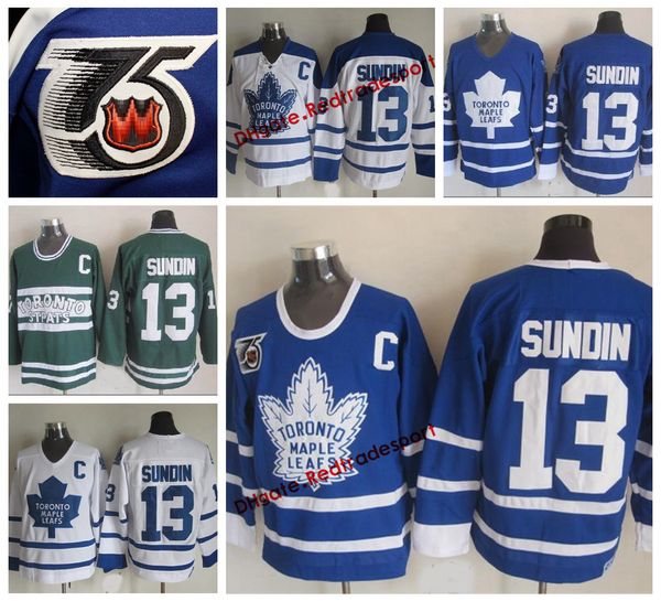 

vintage toronto maple leafs mats sundin hockey jerseys home blue mens classic 13 mats sundin stitched 75th anniversary hockey shirts c patch, Black;red