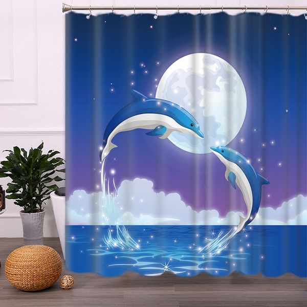 

blue dolphin душ занавес с 12 крючки водонепроницаемая ванной шторы высокого качества полиэстер ванны занавеса для украшения дома