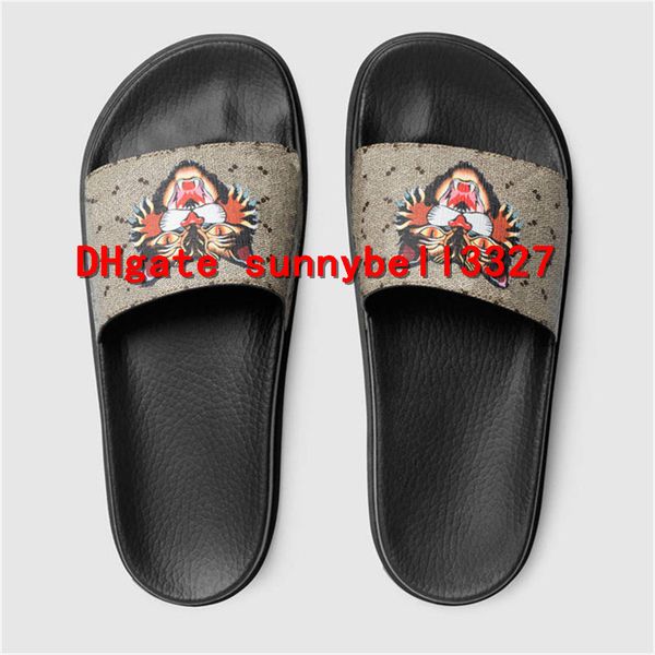 

fashion slide sandals slippers men with original box 2018 designer flower printed beach flip flops slipper mens slides, Black