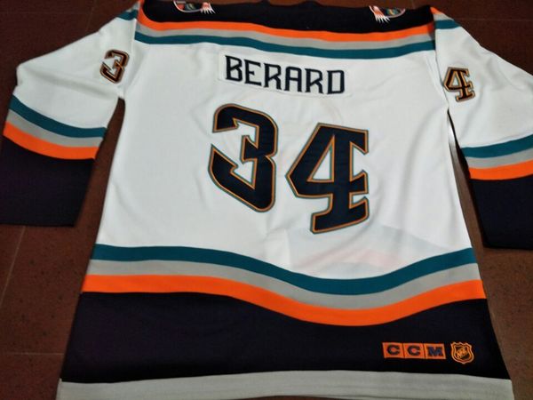 

custom men 1996-98 #34 bryan berard new york islanders game worn jersey - team letter or custom any name or number retro hockey jersey, Black;red