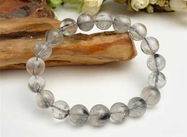 

12mm genuine natural brookite platinum silver rutilated quartz bracelets women female stretch crystal round bead bracelet, Golden;silver