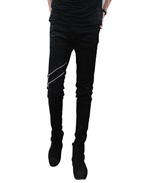 

dsdz casual mens punk skinny black denim jeans with zippers, Blue