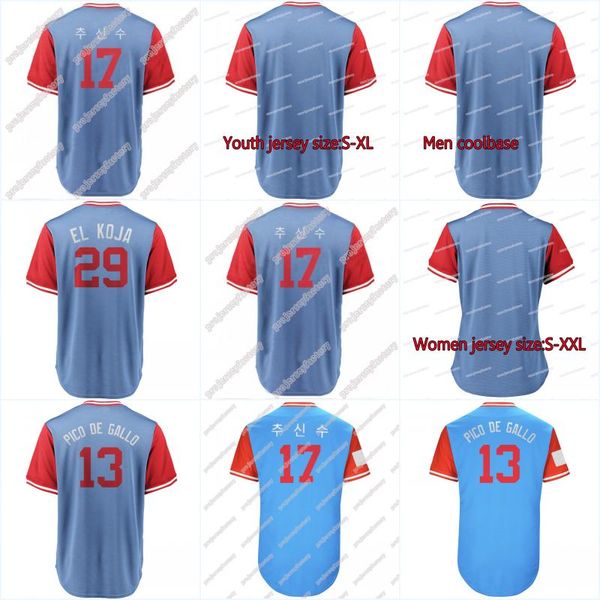 

2018 Players Weekend 29 Beltre "El Koja" 13 Gallo "Pico de Gallo" 17 Shin Soo Choo 1 ANDRUS "MERULO JR" 61 CHIRINOS "PELO BUCHE" Jerseys