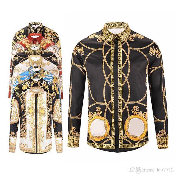 

Бренд 3d печать новый мужской G мода роскошные мода досуг дизайнер роскошные досуг рубашка с длинным рукавом золотая цепь собака Роза печати рубашка