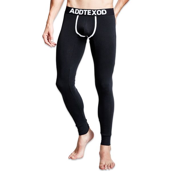 

Printed Men's Thermal Underwear Cotton Long Johns Pants Sexy Pouch Men Legging Tight Pajama Bottom Sleep Pant Low Rise, Black