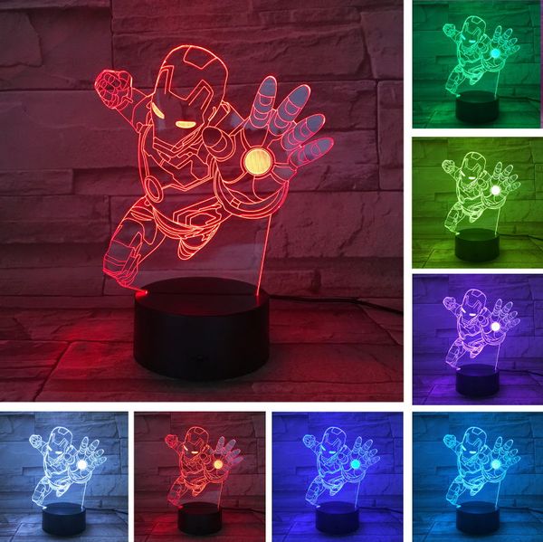 

Новинка супергерой Ironman фигурку цвета изменение LED 3D ночник лампада ребенок малыш