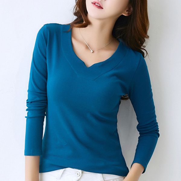 

autumn t-shirt women long sleeve v neck bandage t-shirt casual women big size camisetas feminina casual lady mz2816, White