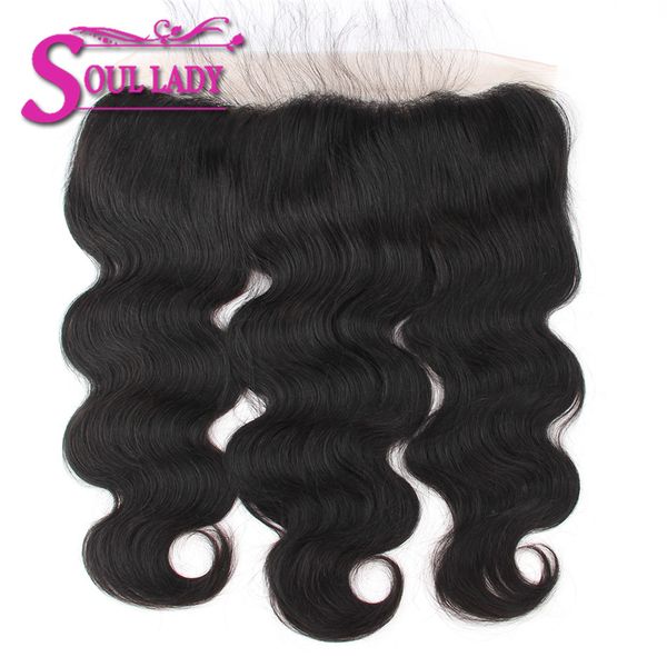 

soul lady malaysian remy hair 13*4 ear to ear lace frontal closure body wave bleached knots baby hair part 100% human, Black;brown
