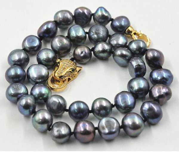 

new 12-13mm south sea black baroque pearl necklace 18" leopard clasp, Silver
