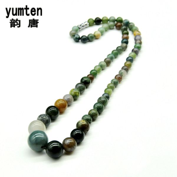 

yumten nature kolye bayan agate gemstone charms healing crystals necklace sieraden round crystals chain stone collares mujer, Silver