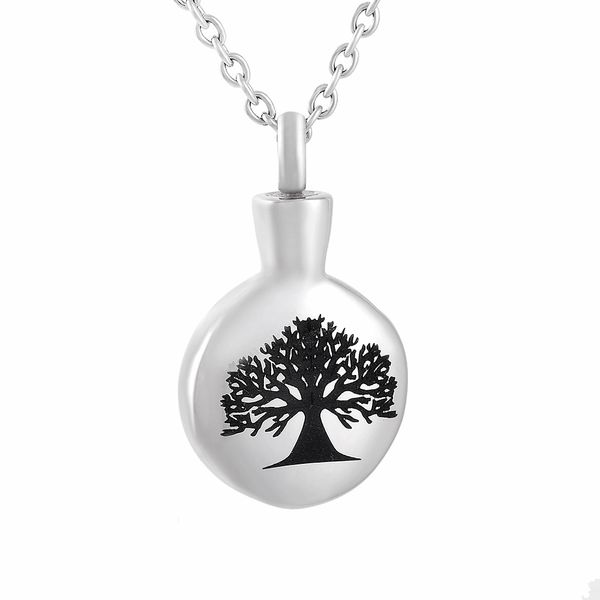 

ijd9805 stainless steel silver tree of life round cremation memorial necklace for ashes urn keepsake souvenir funeral jewelry
