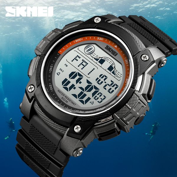 

skmei outdoor waterproof digital wristwatch men watch sports chrono double time led display watch alarm clock relogio masculino, Slivery;brown