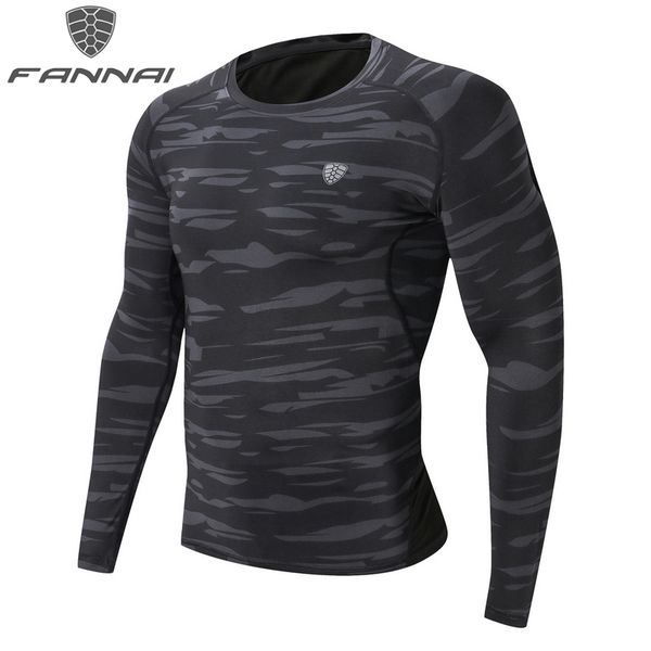 

fannai compression training t shirt men tight sportwear dry fit gym fitness sport tshirt mens long sleeve running t-shirt am312, Black;blue