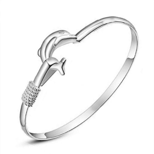 

bangle real 925 sterling silver animal bracelets bangles vintage cute dolphin for women jewelry cy301, Black