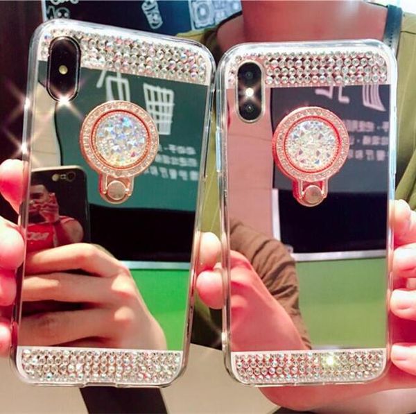 

2021 luxury bling diamond crystal tpu case with stand holder kickstand mirror back cover for iphone 12 mini 11 pro x xs max xr 8 7 6 plus