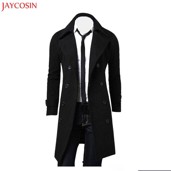 

jaycosin 1pc winter coat men slim stylish trench long sleeve turndown cotton blend coat double breasted long jacket parka z1031, Tan;black