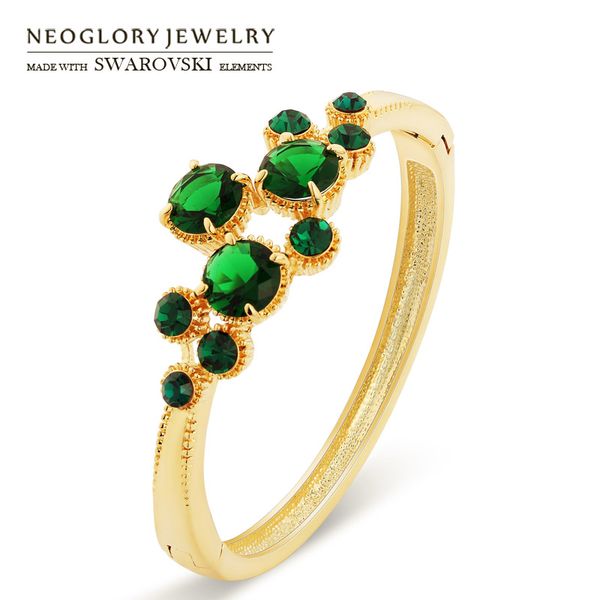 

whole saleneoglory austria rhinestone & zircon bangle light yellow gold color exquisite round stones trendy lady geometric style bracelet, Black