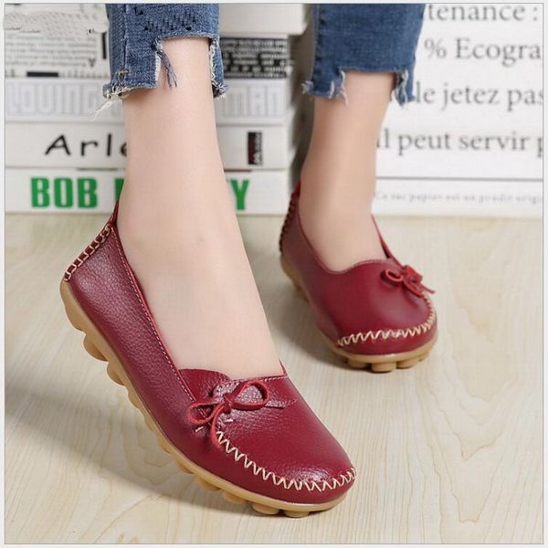 

big size 35-43 genuine leather women flat shoes 2018 spring fashion soft lace-up casual flat shoes peas non-slip outdoor shoes, Black