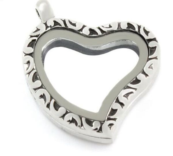 

10pc/lot diy 3 color heart floating locket pendant glass magnetic floating charms locket necklace with snake chain p memory locket, Silver