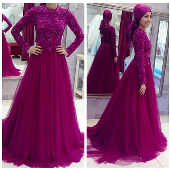 

lace appliques a-line high neck evening dresses formal long sleeves appliqued sequined vestidos de formal prom gowns robes de soirée, Black;red