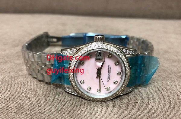 

Новые приходят роскошные AAA женские часы 31 мм среднего размера Алмаз 178383 Datejust розовый Shell циферблат Stell автоматическое движение дамы наручные часы