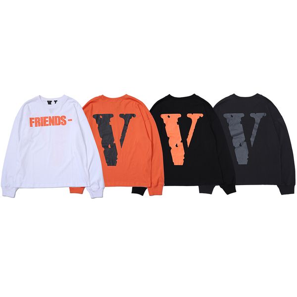 

Vlone Friends Футболка с длинным рукавом Мужчины Женщины Хлопок футболка Harajuku Хип-хоп С