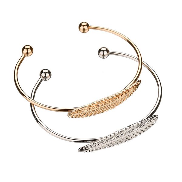 

vohe creative temperament leaf opening bracelet for female fashion popular silver / gold color bangles for women jewelry, Black