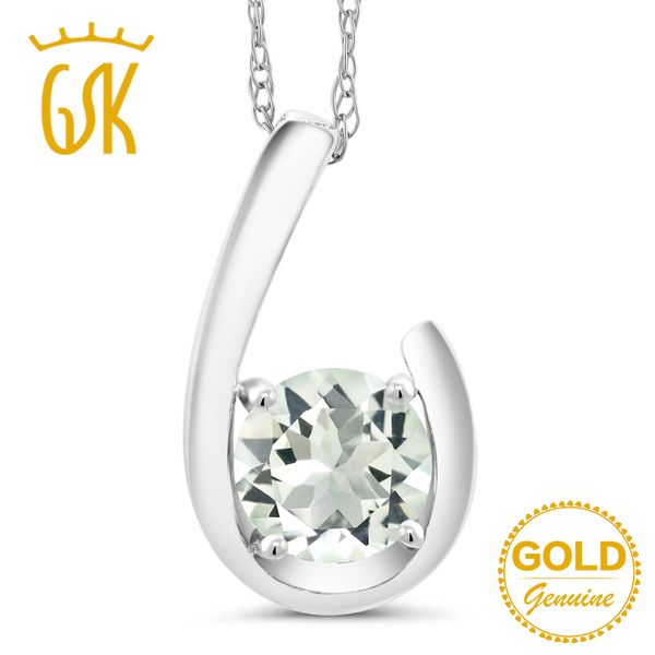 

gemstoneking 0.95 ct round natural green amethyst 10k white gold gemstone necklaces & pendants for women wedding, Silver